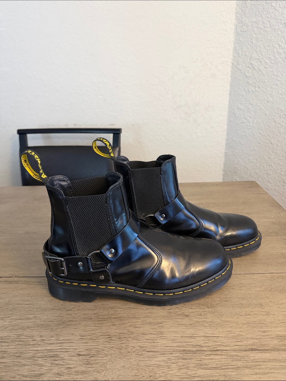 Dr Martens Wilcox Chelsea Harness Boots with Yellow Stitching